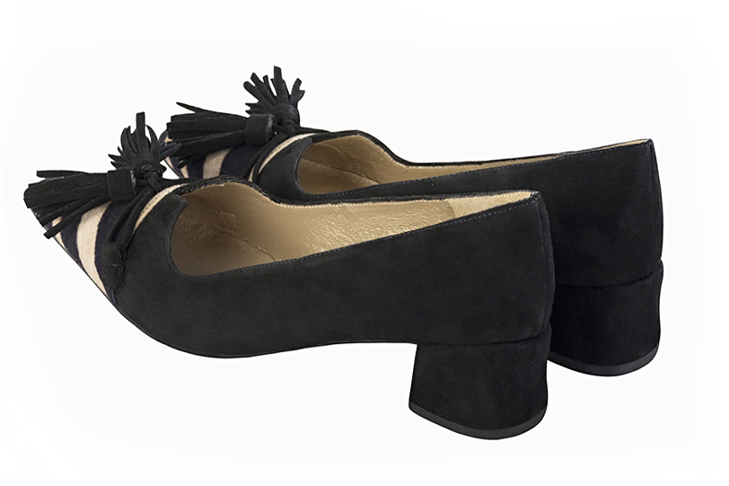 Safari black women's dress pumps, with a knot on the front. Tapered toe. Low flare heels. Rear view - Florence KOOIJMAN